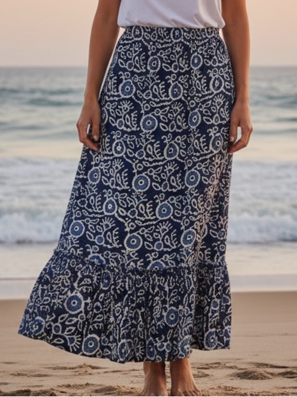 Luna Moon navy and white floral maxi skirt